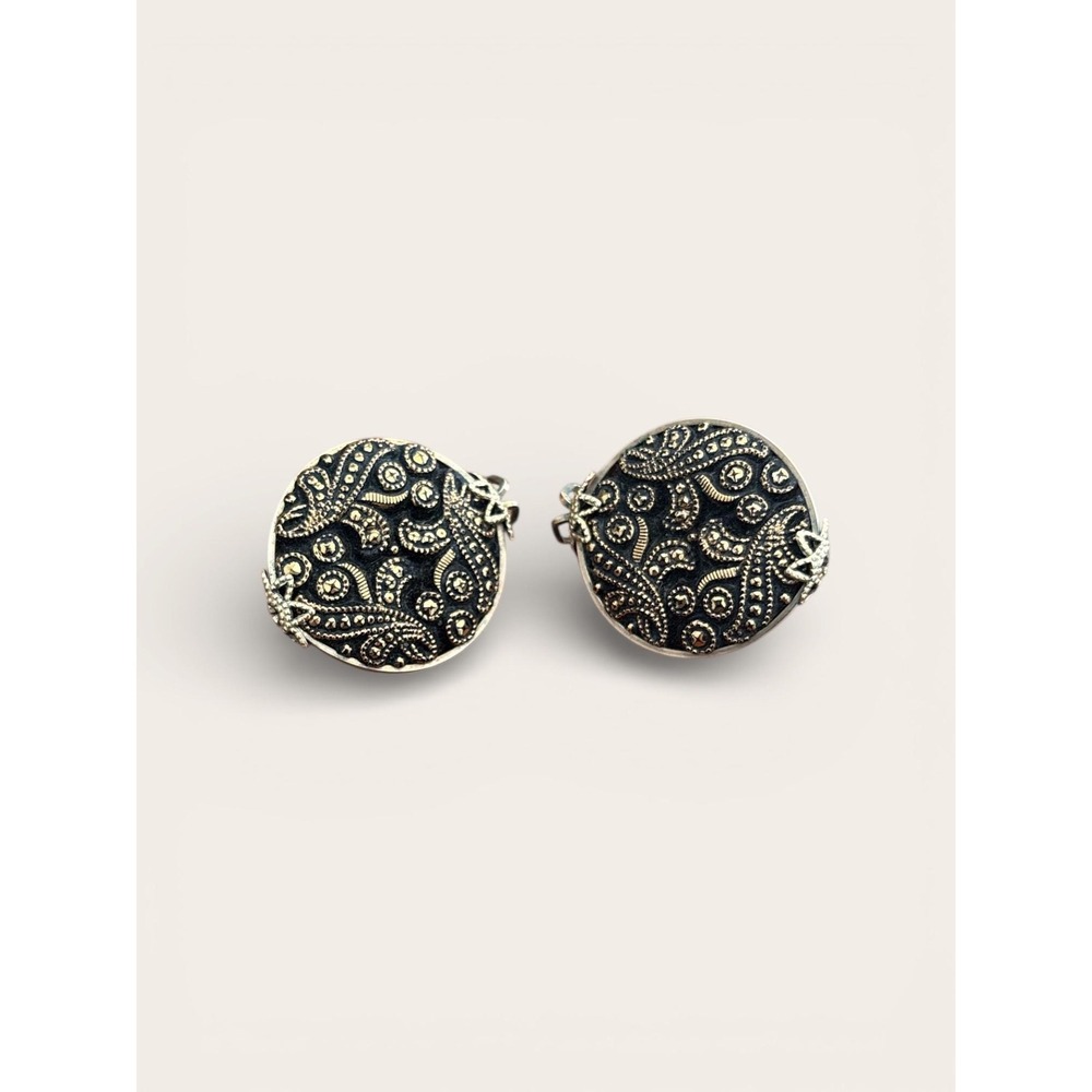 Vintage black and gold detailed slide on omega earrings
